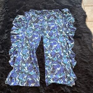 Love Kids Ruffle Flare Leggings in Blue Marble Print